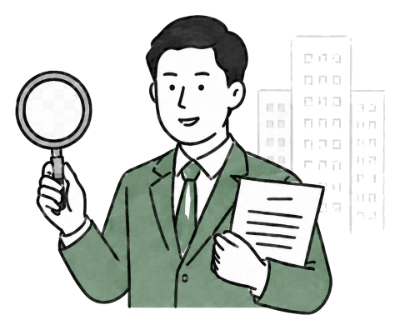 鑑定士が書類と虫眼鏡を持つイラスト